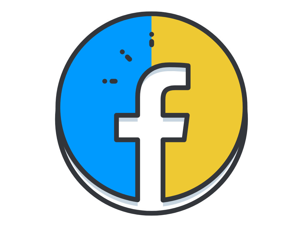 Facebook symbol in light blue and yellow