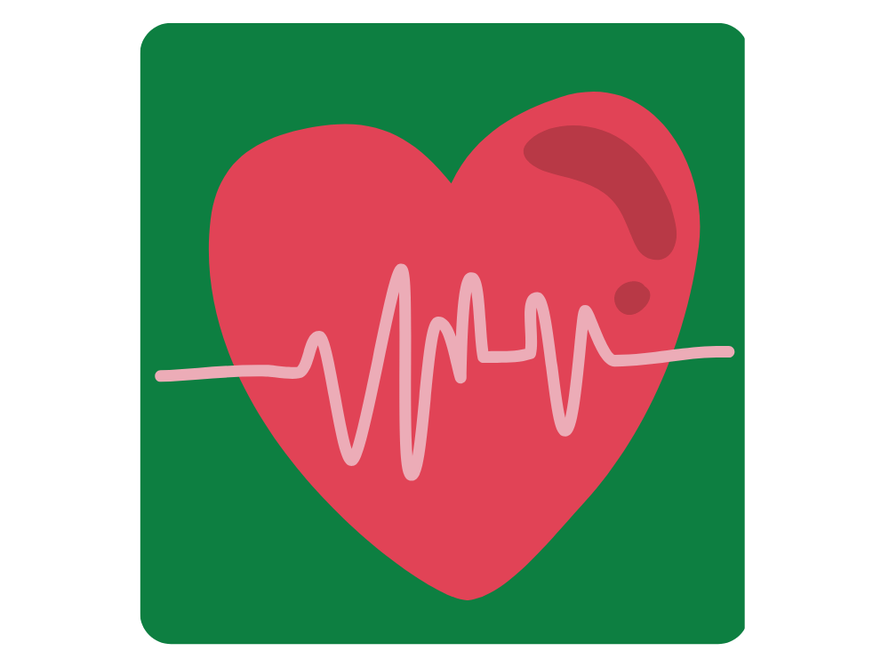 Red heart on green background