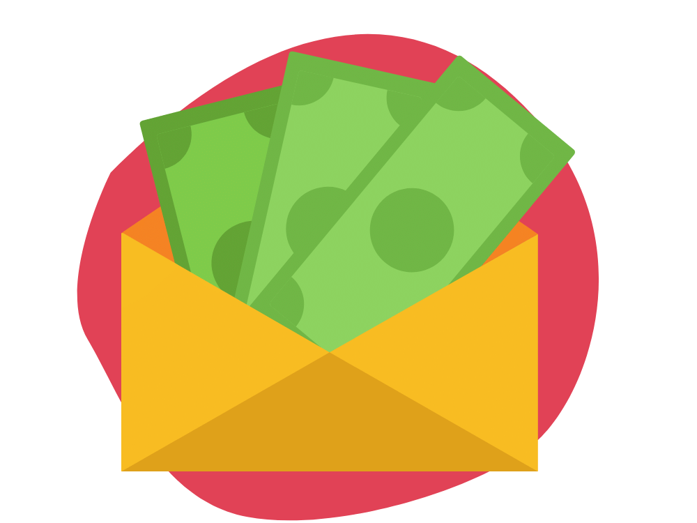 Email envelope symbol with money coming out of it