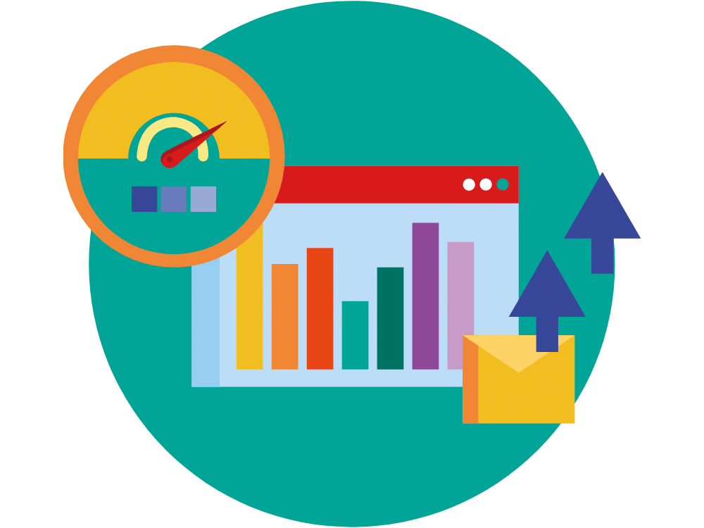 Multiple graphs in front of a green circle