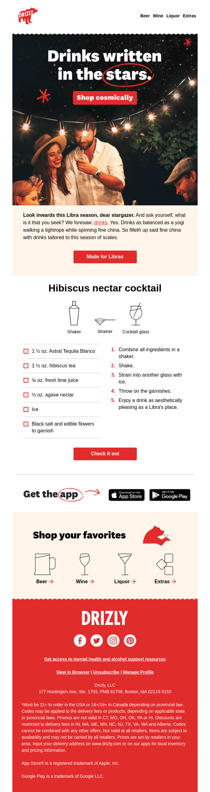 An email from an e-commerce alcohol store with a drink recipe.