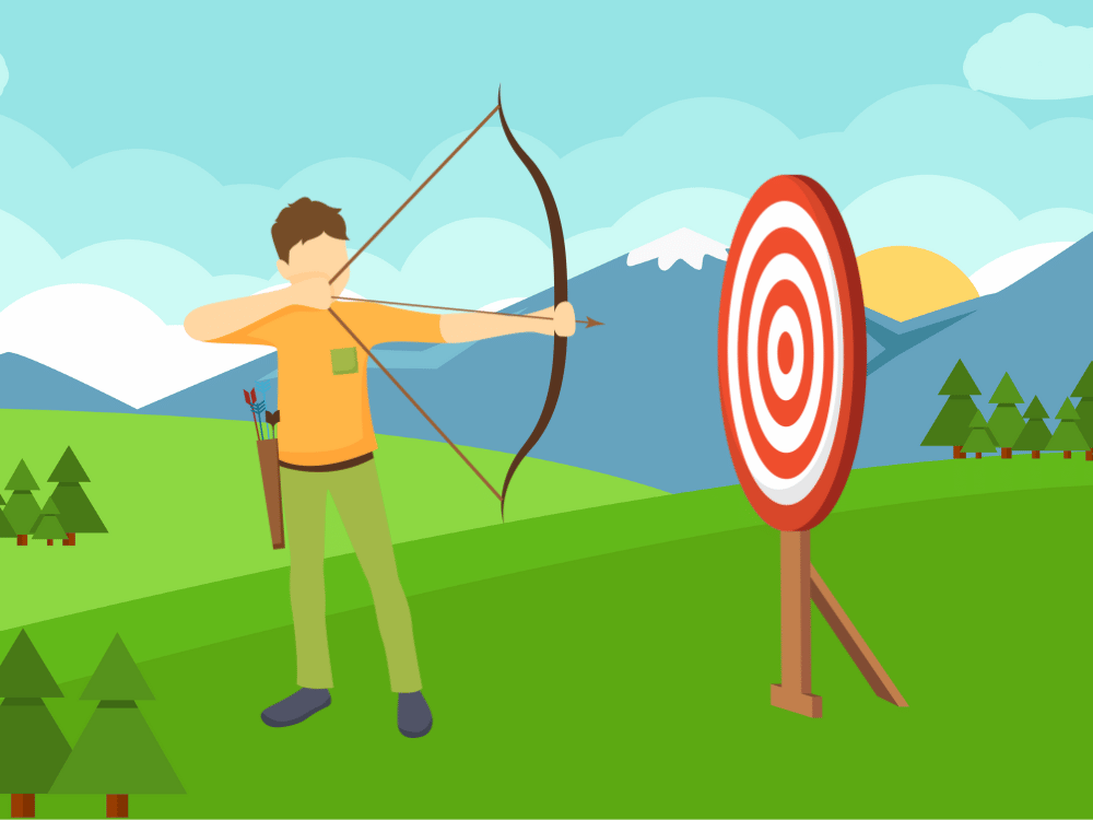 An archer aiming at a target, trying to hit the bullseye.