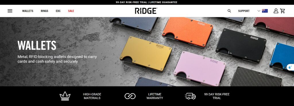 Ridge Wallets SEO-focused copy highlighting key features